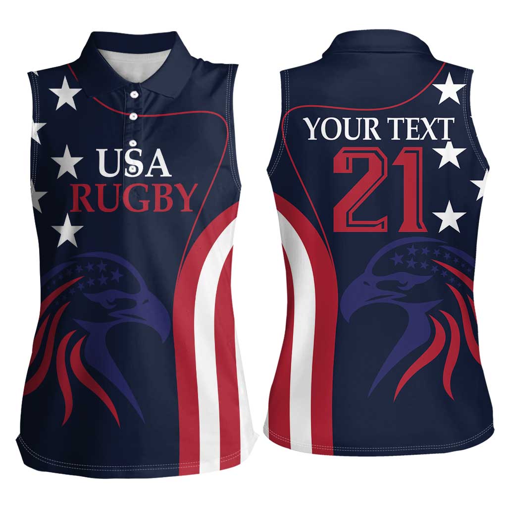 Custom USA Rugby Women Sleeveless Polo Shirt The Eagles Summer Paris 2024 - Wonder Print Shop