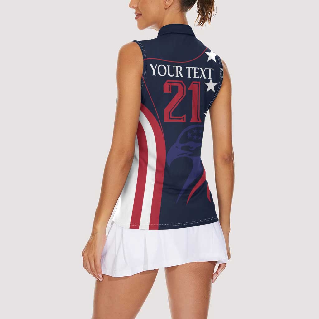 Custom USA Rugby Women Sleeveless Polo Shirt The Eagles Summer Paris 2024 - Wonder Print Shop