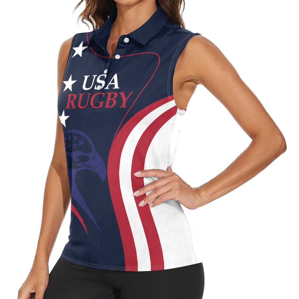 Custom USA Rugby Women Sleeveless Polo Shirt The Eagles Summer Paris 2024 - Wonder Print Shop