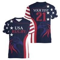 Custom USA Rugby Women V-Neck T-Shirt The Eagles Summer Paris 2024 - Wonder Print Shop