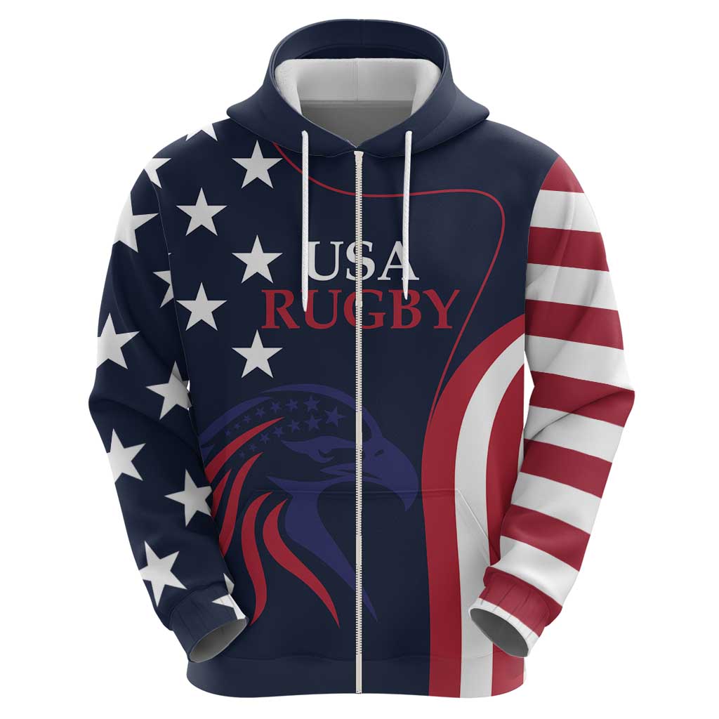 Custom USA Rugby Zip Hoodie The Eagles Summer Paris 2024 - Wonder Print Shop
