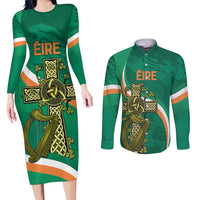 Custom Ireland Rugby Couples Matching Long Sleeve Bodycon Dress and Long Sleeve Button Shirt Green Celtic Knot Summer Paris 2024 LT9 - Wonder Print Shop
