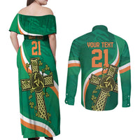 Custom Ireland Rugby Couples Matching Off Shoulder Maxi Dress and Long Sleeve Button Shirt Green Celtic Knot Summer Paris 2024 LT9 - Wonder Print Shop