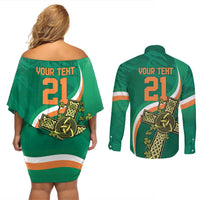 Custom Ireland Rugby Couples Matching Off Shoulder Short Dress and Long Sleeve Button Shirt Green Celtic Knot Summer Paris 2024 LT9 - Wonder Print Shop