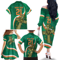Custom Ireland Rugby Family Matching Off The Shoulder Long Sleeve Dress and Hawaiian Shirt Green Celtic Knot Summer Paris 2024 - Wonder Print Shop