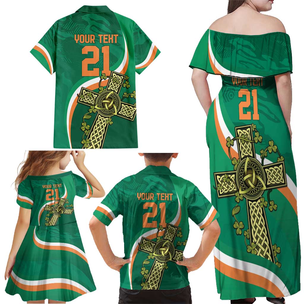 Custom Ireland Rugby Family Matching Off Shoulder Maxi Dress and Hawaiian Shirt Green Celtic Knot Summer Paris 2024 LT9 - Wonder Print Shop