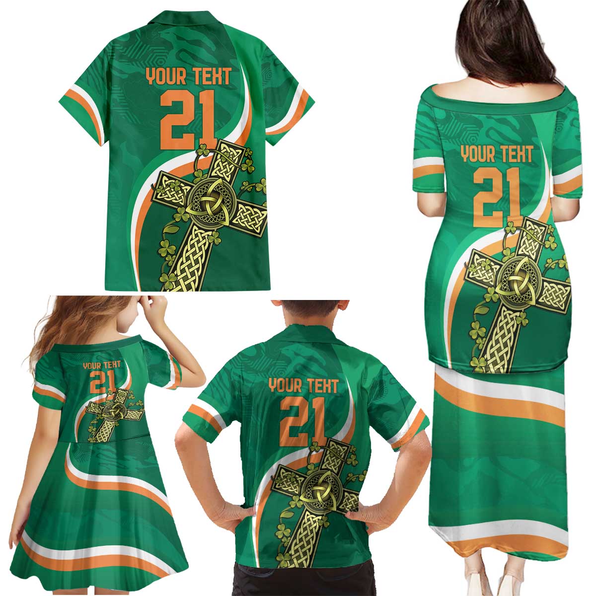 Custom Ireland Rugby Family Matching Puletasi and Hawaiian Shirt Green Celtic Knot Summer Paris 2024 - Wonder Print Shop