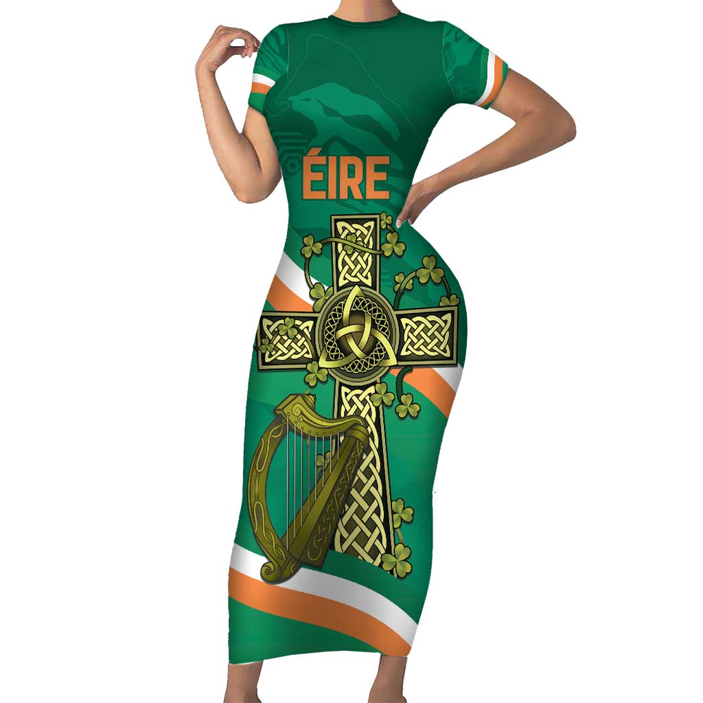 Custom Ireland Rugby Short Sleeve Bodycon Dress Green Celtic Knot Summer Paris 2024 - Wonder Print Shop