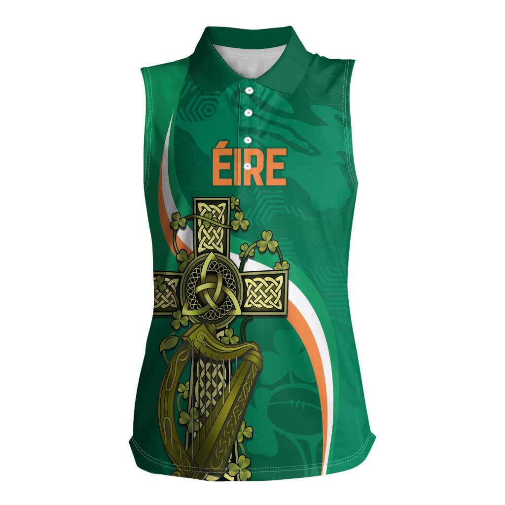 Custom Ireland Rugby Women Sleeveless Polo Shirt Green Celtic Knot Summer Paris 2024 - Wonder Print Shop