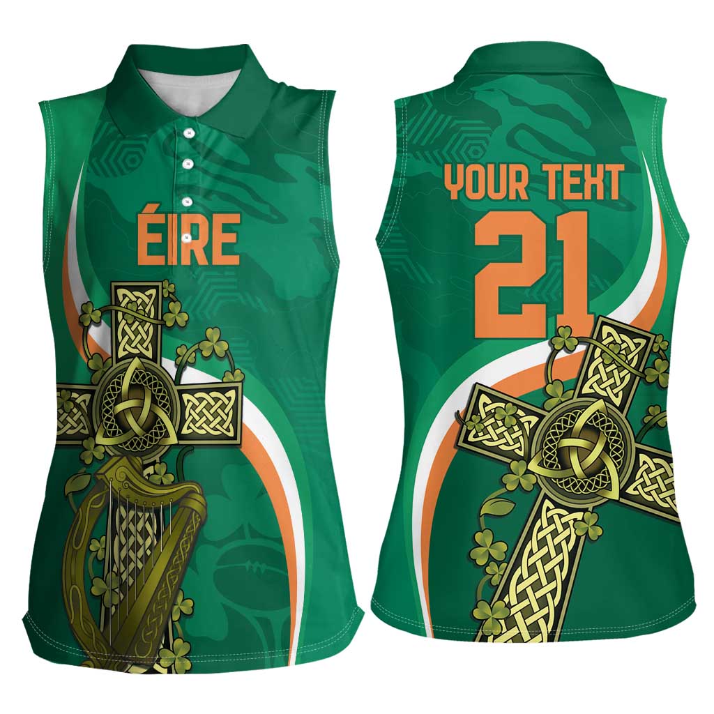 Custom Ireland Rugby Women Sleeveless Polo Shirt Green Celtic Knot Summer Paris 2024 - Wonder Print Shop