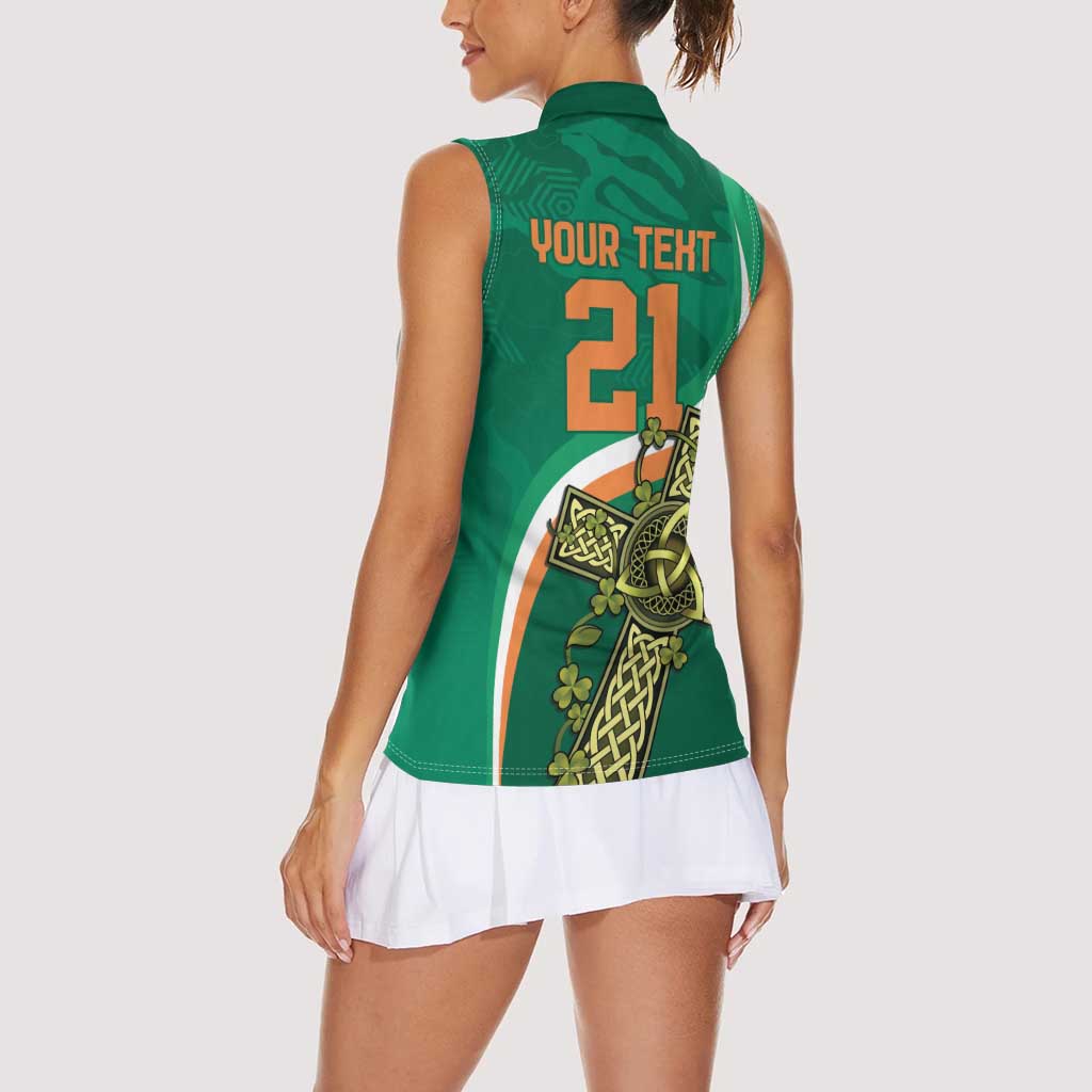 Custom Ireland Rugby Women Sleeveless Polo Shirt Green Celtic Knot Summer Paris 2024 - Wonder Print Shop