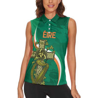 Custom Ireland Rugby Women Sleeveless Polo Shirt Green Celtic Knot Summer Paris 2024 - Wonder Print Shop