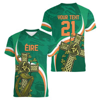 Custom Ireland Rugby Women V-Neck T-Shirt Green Celtic Knot Summer Paris 2024 - Wonder Print Shop