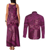 Ireland Rugby Couples Matching Tank Maxi Dress and Long Sleeve Button Shirt Maroon Celtic Knot Summer Paris 2024 LT9 - Wonder Print Shop