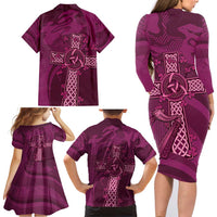 Ireland Rugby Family Matching Long Sleeve Bodycon Dress and Hawaiian Shirt Maroon Celtic Knot Summer Paris 2024 LT9 - Wonder Print Shop