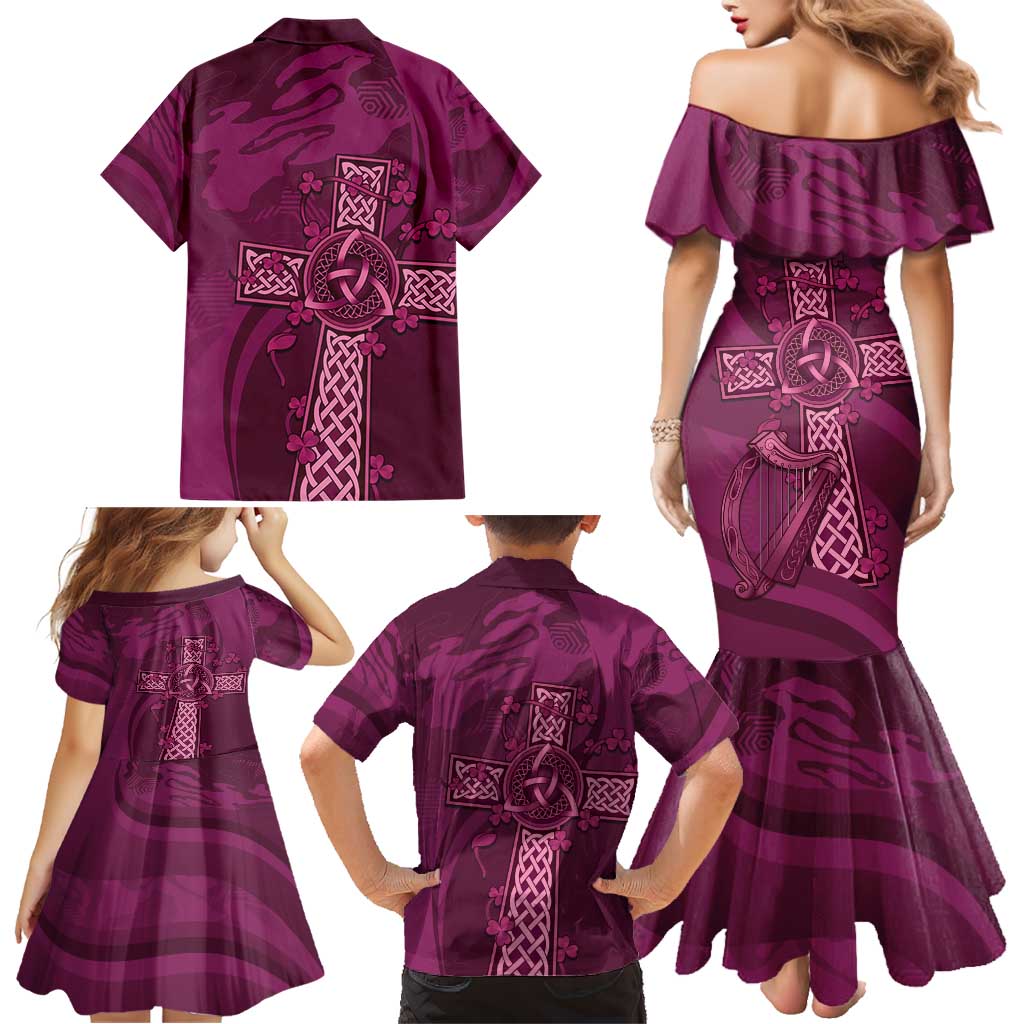 Ireland Rugby Family Matching Mermaid Dress and Hawaiian Shirt Maroon Celtic Knot Summer Paris 2024 LT9 - Wonder Print Shop