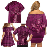 Ireland Rugby Family Matching Off Shoulder Short Dress and Hawaiian Shirt Maroon Celtic Knot Summer Paris 2024 LT9 - Wonder Print Shop