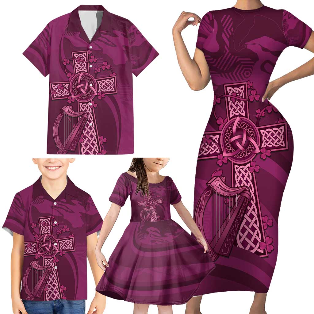 Ireland Rugby Family Matching Short Sleeve Bodycon Dress and Hawaiian Shirt Maroon Celtic Knot Summer Paris 2024 - Wonder Print Shop
