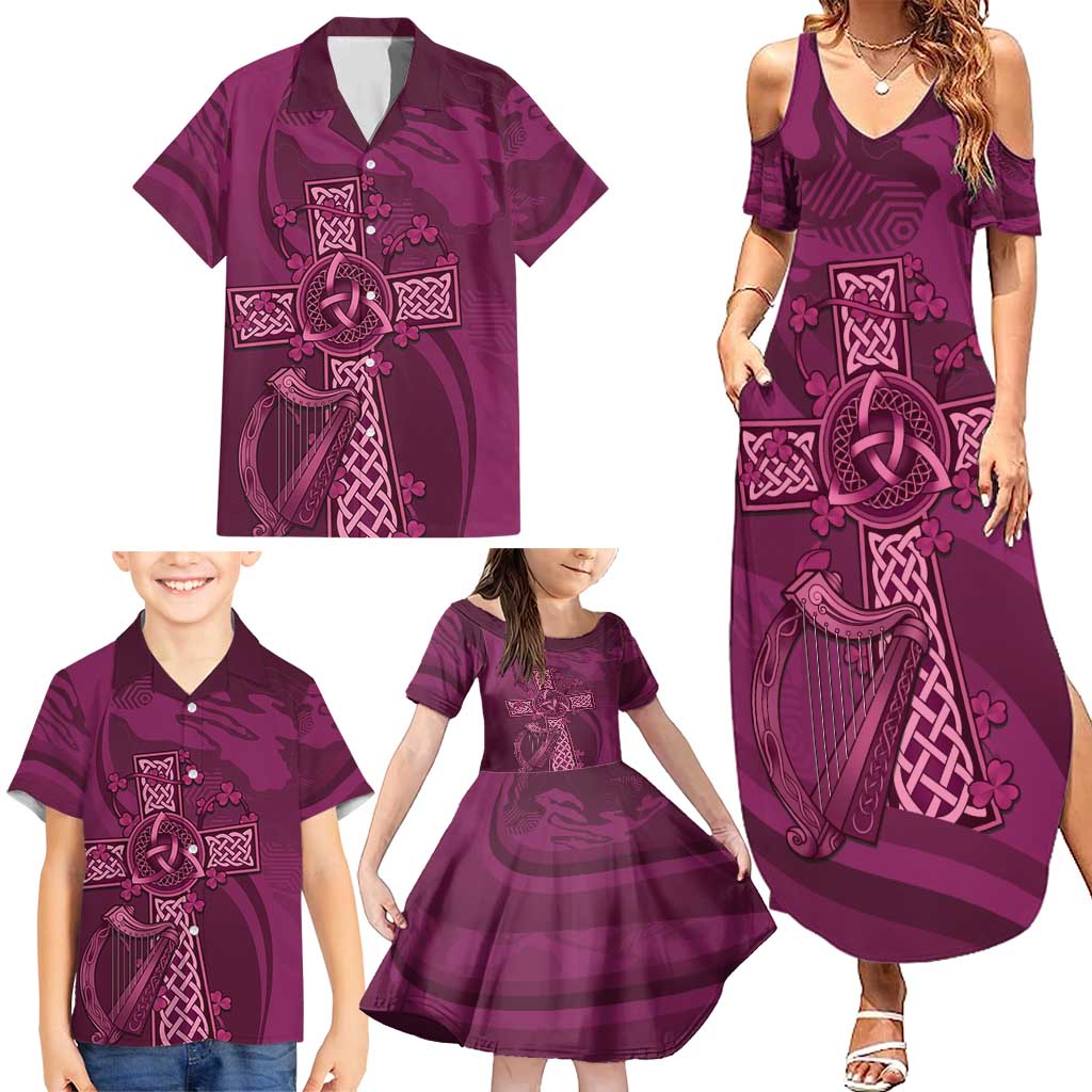 Ireland Rugby Family Matching Summer Maxi Dress and Hawaiian Shirt Maroon Celtic Knot Summer Paris 2024 - Wonder Print Shop
