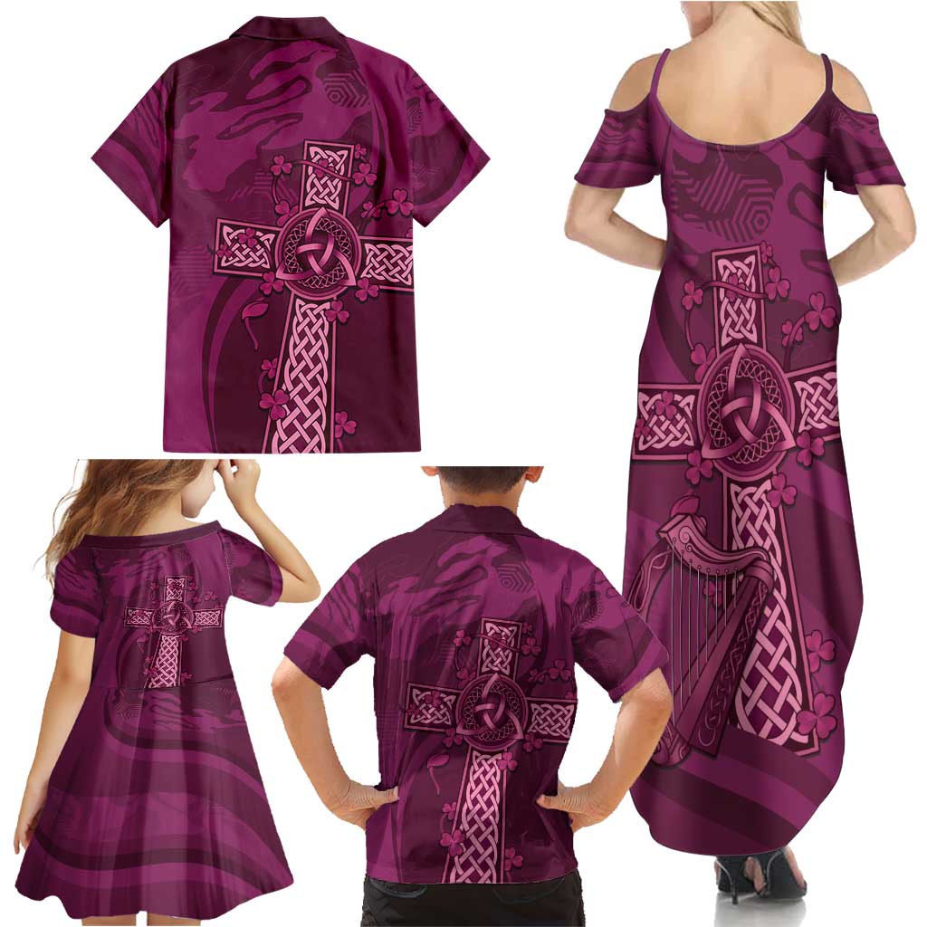 Ireland Rugby Family Matching Summer Maxi Dress and Hawaiian Shirt Maroon Celtic Knot Summer Paris 2024 - Wonder Print Shop