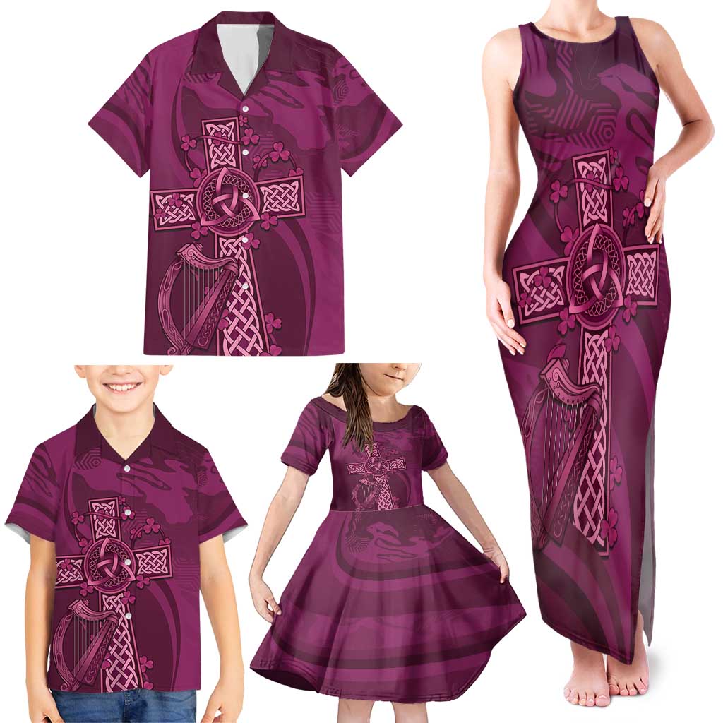Ireland Rugby Family Matching Tank Maxi Dress and Hawaiian Shirt Maroon Celtic Knot Summer Paris 2024 - Wonder Print Shop