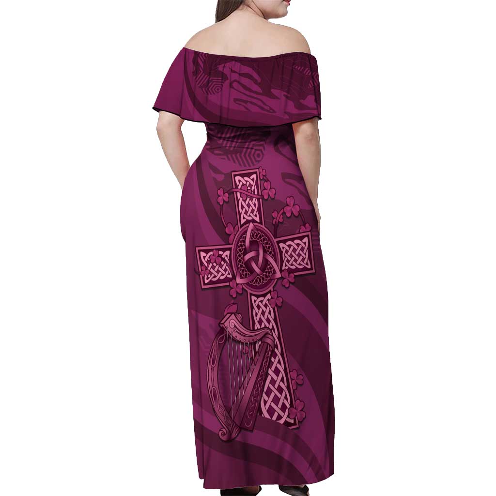 Ireland Rugby Off Shoulder Maxi Dress Maroon Celtic Knot Summer Paris 2024 - Wonder Print Shop