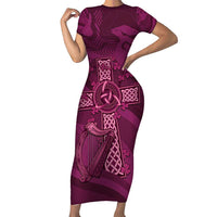 Ireland Rugby Short Sleeve Bodycon Dress Maroon Celtic Knot Summer Paris 2024 - Wonder Print Shop