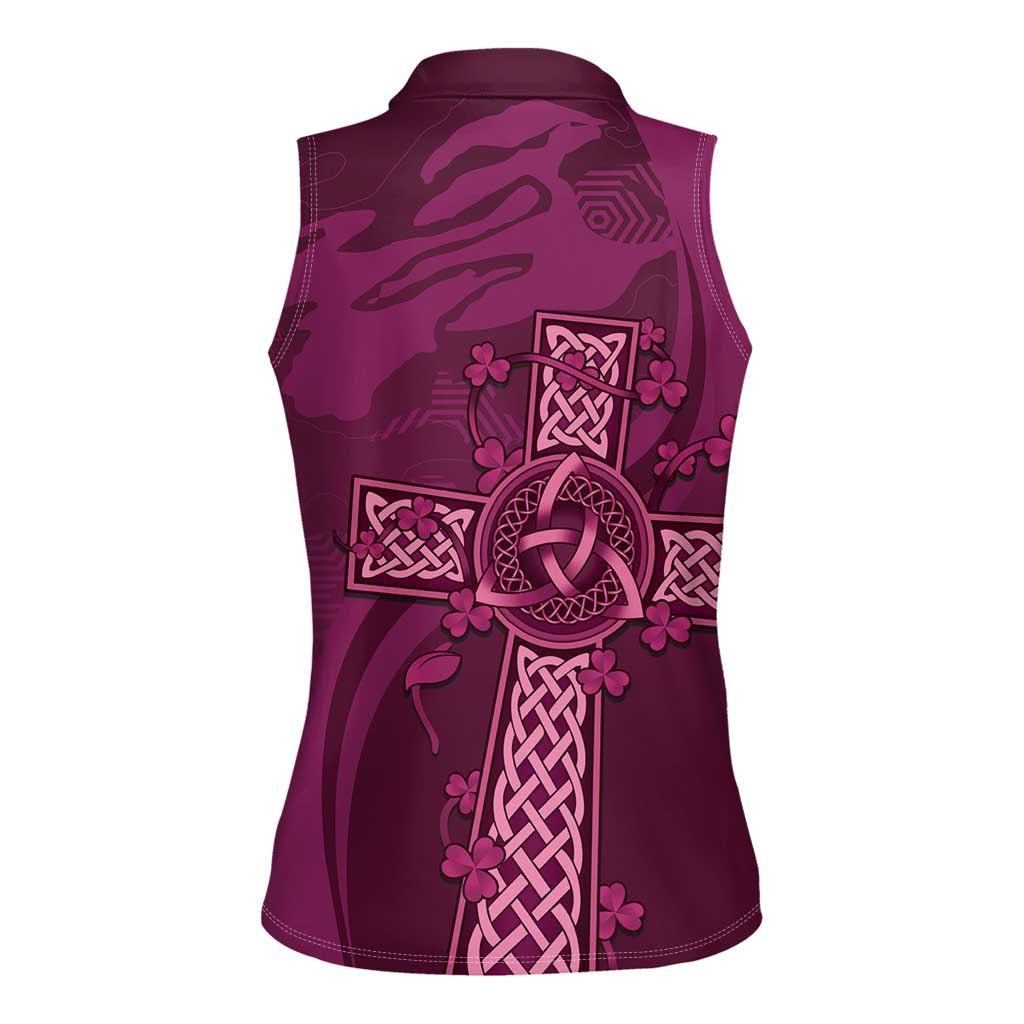 Ireland Rugby Women Sleeveless Polo Shirt Maroon Celtic Knot Summer Paris 2024 - Wonder Print Shop