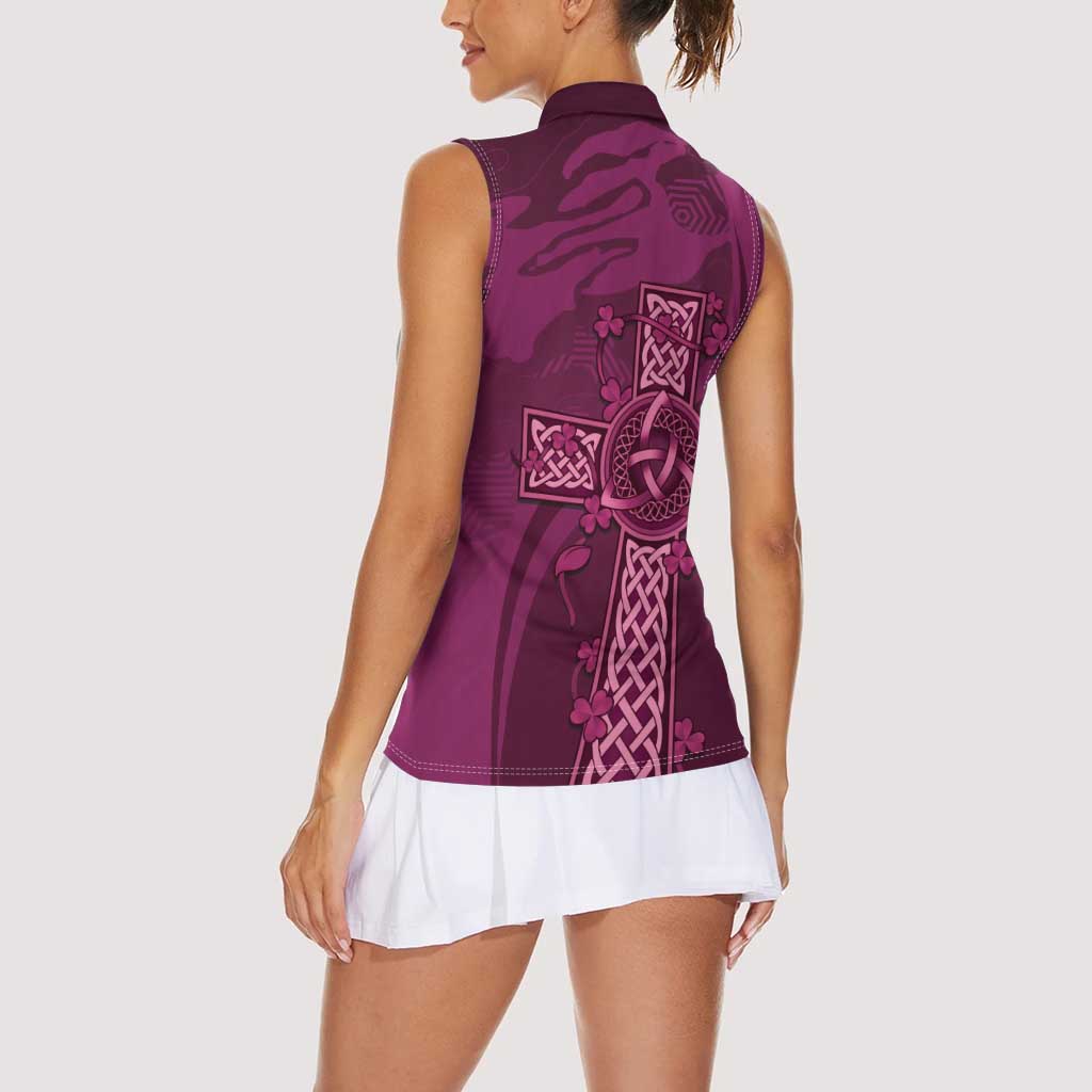 Ireland Rugby Women Sleeveless Polo Shirt Maroon Celtic Knot Summer Paris 2024 - Wonder Print Shop