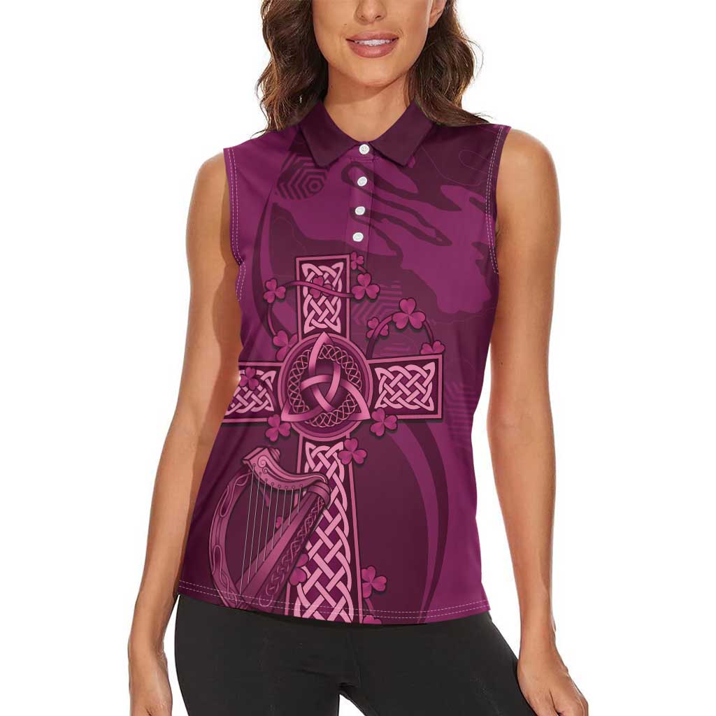 Ireland Rugby Women Sleeveless Polo Shirt Maroon Celtic Knot Summer Paris 2024 - Wonder Print Shop