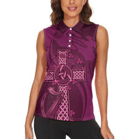 Ireland Rugby Women Sleeveless Polo Shirt Maroon Celtic Knot Summer Paris 2024 - Wonder Print Shop