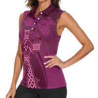 Ireland Rugby Women Sleeveless Polo Shirt Maroon Celtic Knot Summer Paris 2024 - Wonder Print Shop