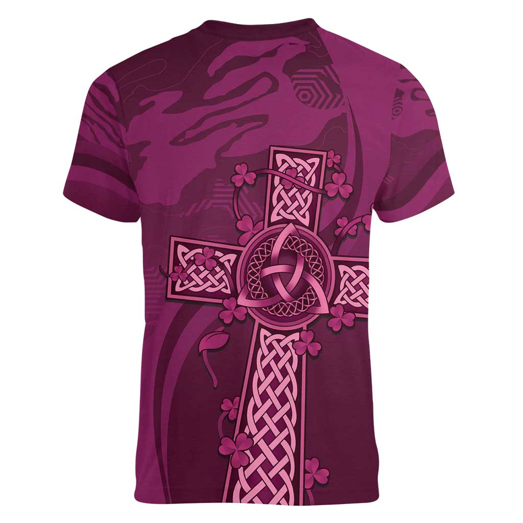 Ireland Rugby Women V-Neck T-Shirt Maroon Celtic Knot Summer Paris 2024 - Wonder Print Shop