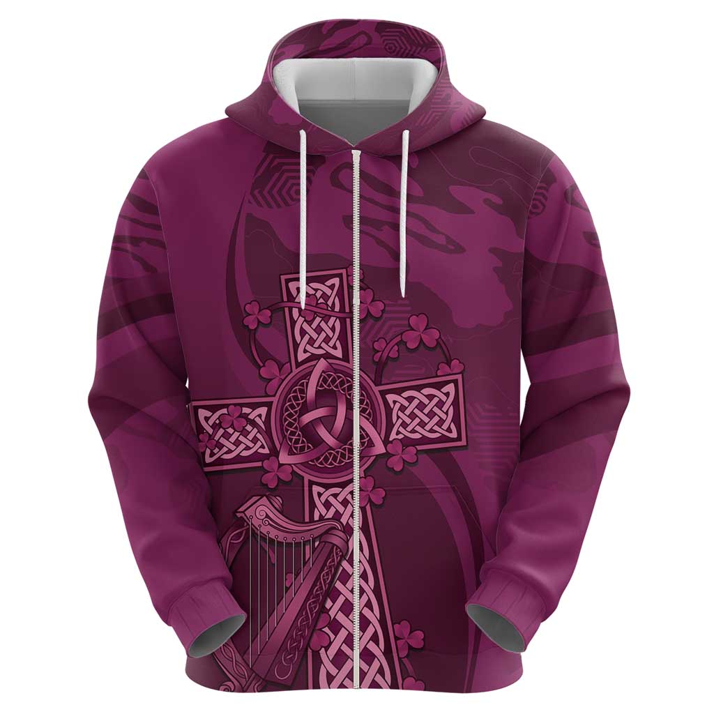 Ireland Rugby Zip Hoodie Maroon Celtic Knot Summer Paris 2024 - Wonder Print Shop