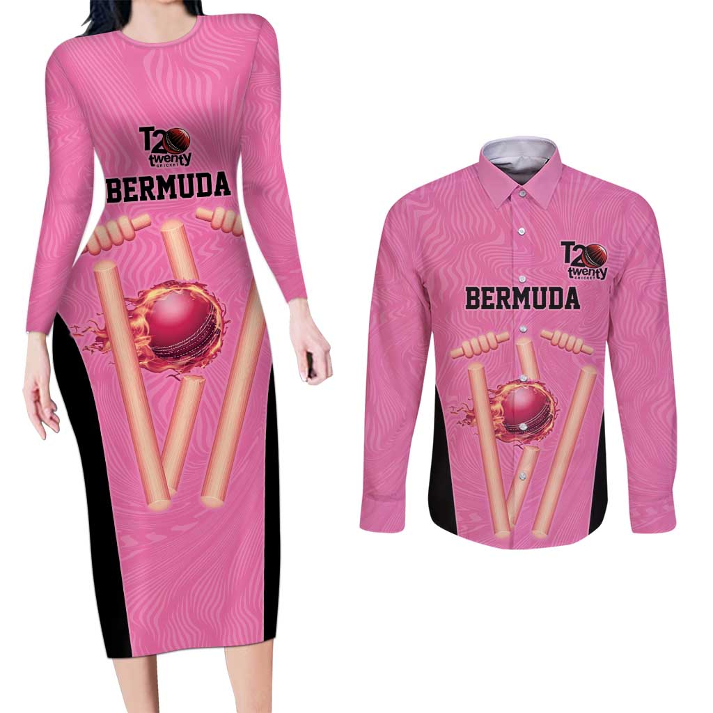 Bermuda Cricket Custom Couples Matching Long Sleeve Bodycon Dress and Long Sleeve Button Shirt Quo Fata Ferunt Sporty - Wonder Print Shop
