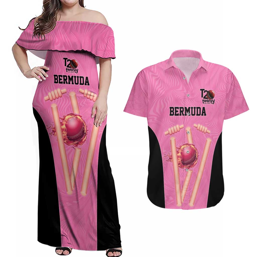 Bermuda Cricket Custom Couples Matching Off Shoulder Maxi Dress and Hawaiian Shirt Quo Fata Ferunt Sporty - Wonder Print Shop