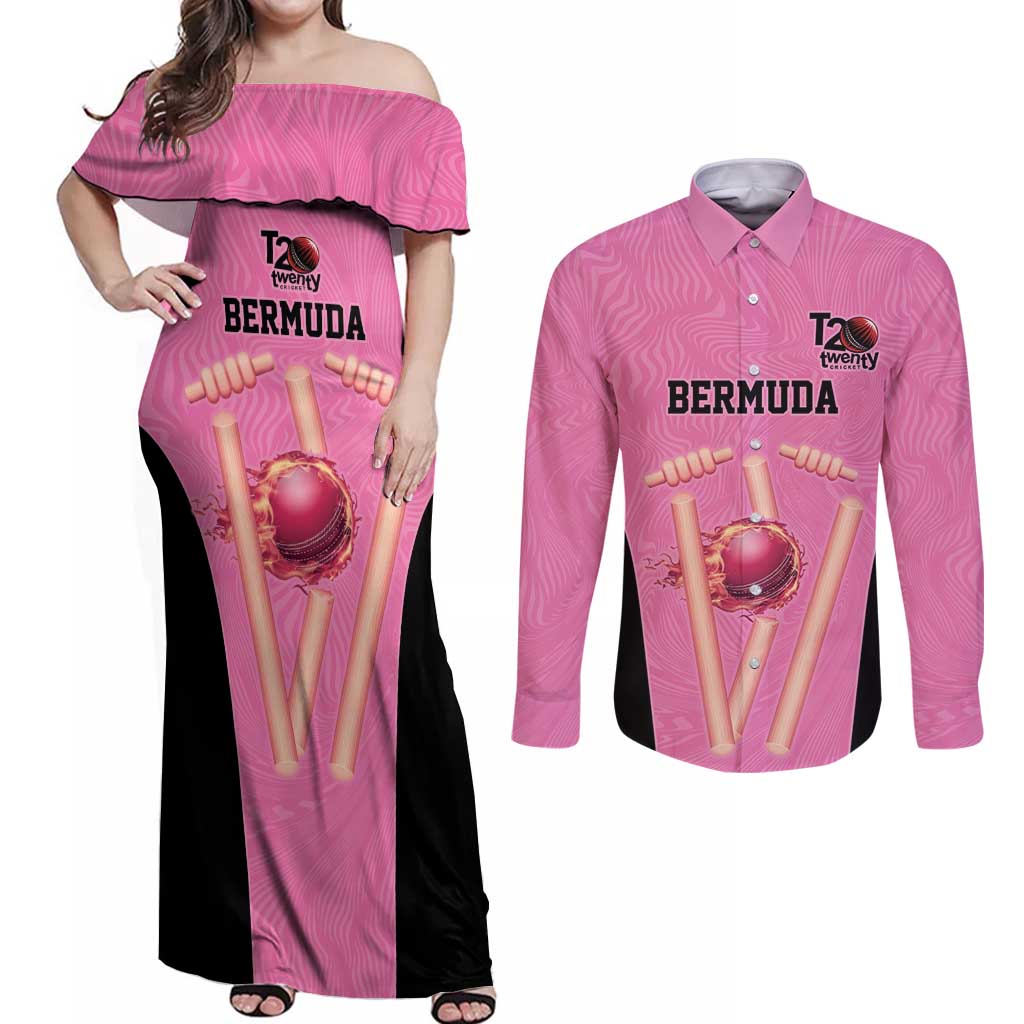 Bermuda Cricket Custom Couples Matching Off Shoulder Maxi Dress and Long Sleeve Button Shirt Quo Fata Ferunt Sporty - Wonder Print Shop