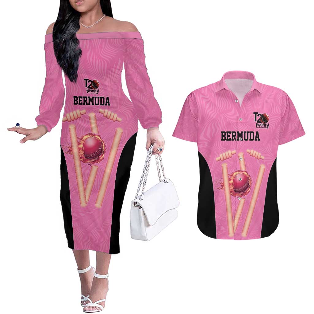 Bermuda Cricket Custom Couples Matching Off The Shoulder Long Sleeve Dress and Hawaiian Shirt Quo Fata Ferunt Sporty - Wonder Print Shop