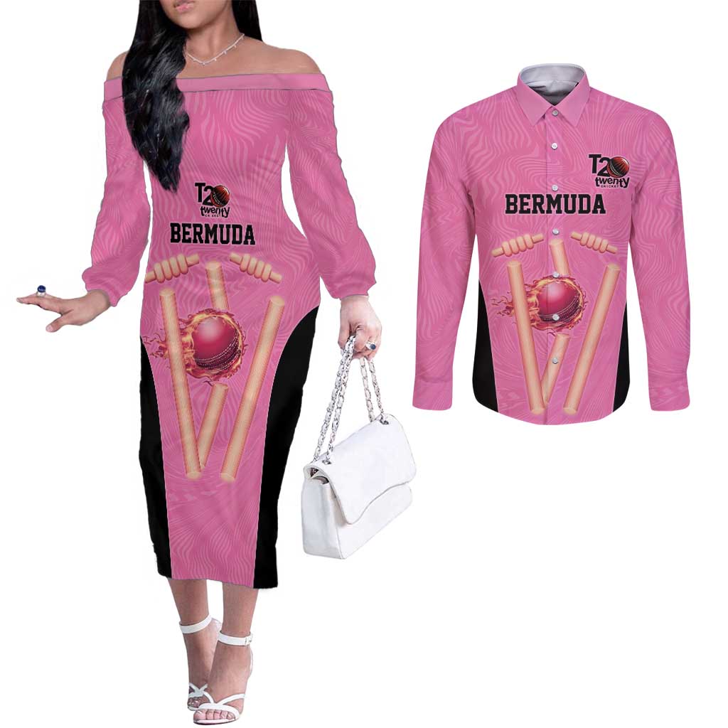 Bermuda Cricket Custom Couples Matching Off The Shoulder Long Sleeve Dress and Long Sleeve Button Shirt Quo Fata Ferunt Sporty - Wonder Print Shop