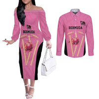 Bermuda Cricket Custom Couples Matching Off The Shoulder Long Sleeve Dress and Long Sleeve Button Shirt Quo Fata Ferunt Sporty - Wonder Print Shop