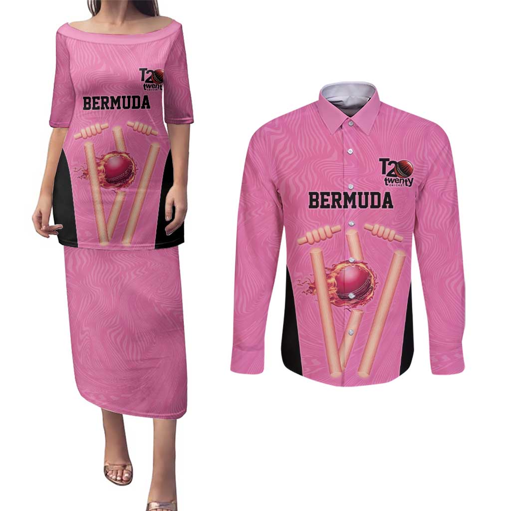 Bermuda Cricket Custom Couples Matching Puletasi and Long Sleeve Button Shirt Quo Fata Ferunt Sporty - Wonder Print Shop