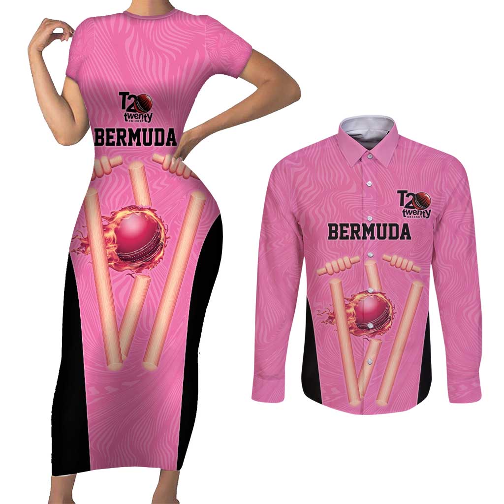 Bermuda Cricket Custom Couples Matching Short Sleeve Bodycon Dress and Long Sleeve Button Shirt Quo Fata Ferunt Sporty - Wonder Print Shop