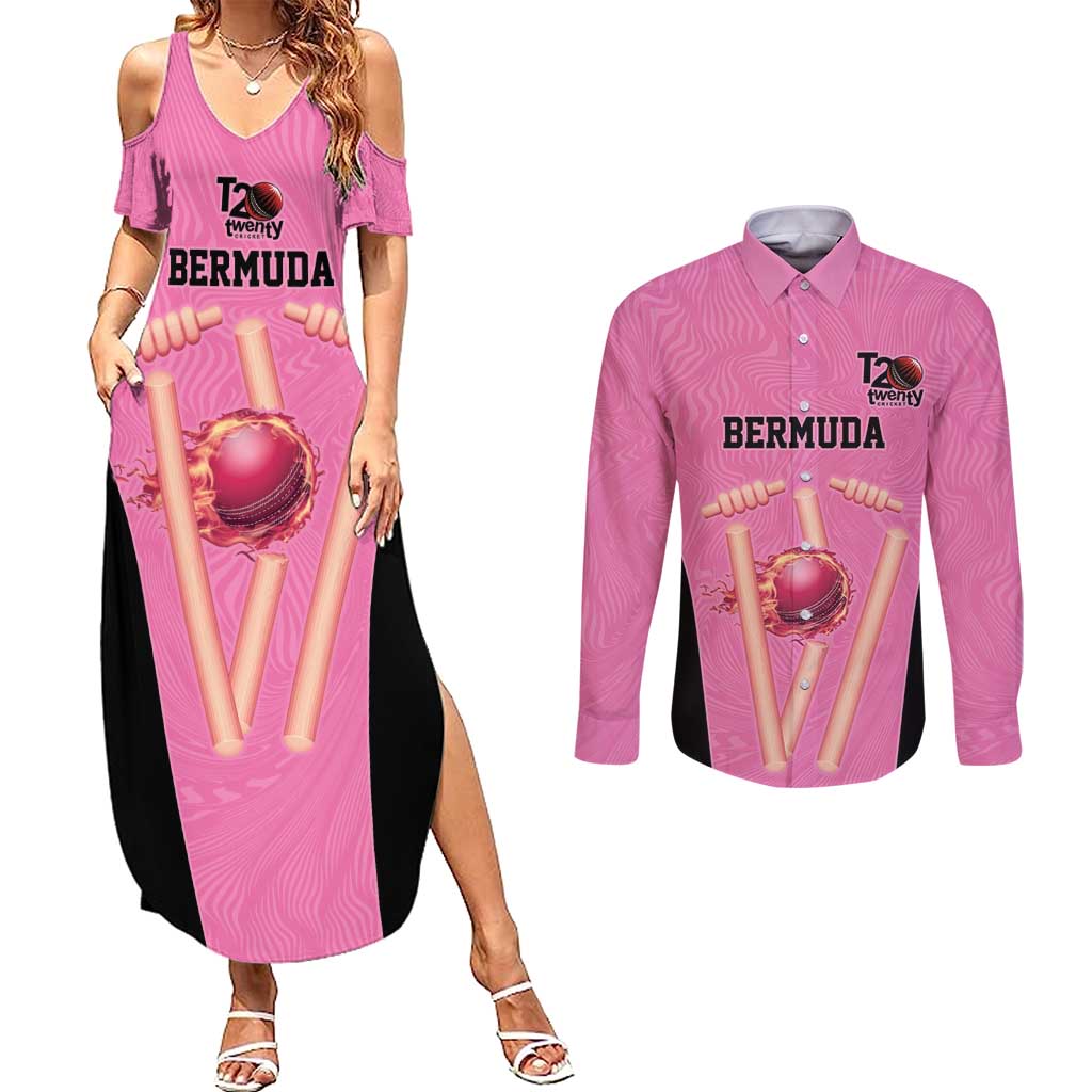 Bermuda Cricket Custom Couples Matching Summer Maxi Dress and Long Sleeve Button Shirt Quo Fata Ferunt Sporty - Wonder Print Shop