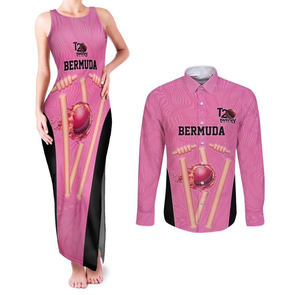 Bermuda Cricket Custom Couples Matching Tank Maxi Dress and Long Sleeve Button Shirt Quo Fata Ferunt Sporty - Wonder Print Shop