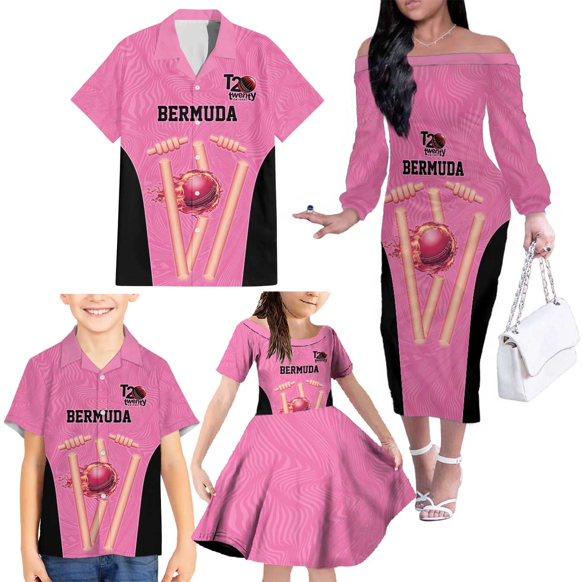 Bermuda Cricket Custom Family Matching Off The Shoulder Long Sleeve Dress and Hawaiian Shirt Quo Fata Ferunt Sporty - Wonder Print Shop