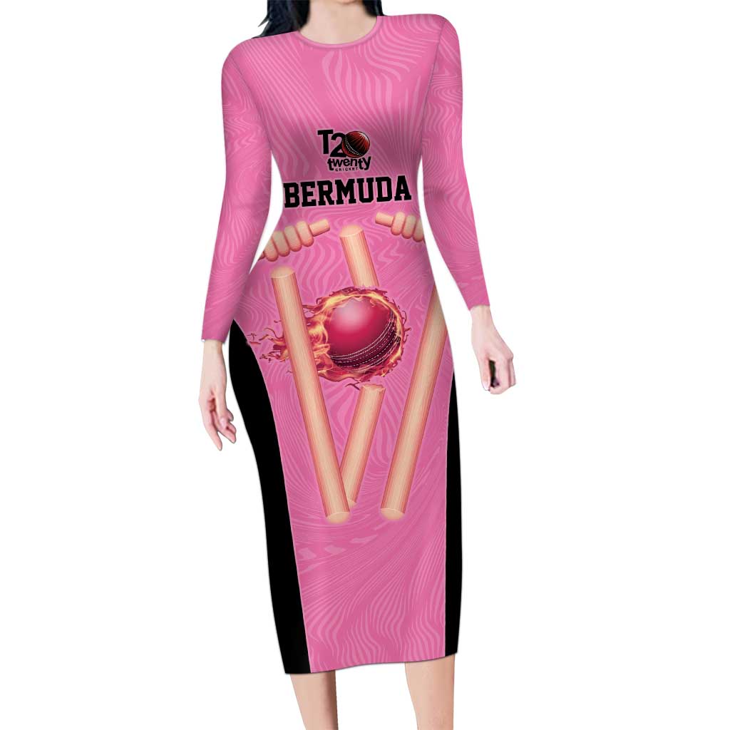 Bermuda Cricket Custom Long Sleeve Bodycon Dress Quo Fata Ferunt Sporty - Wonder Print Shop