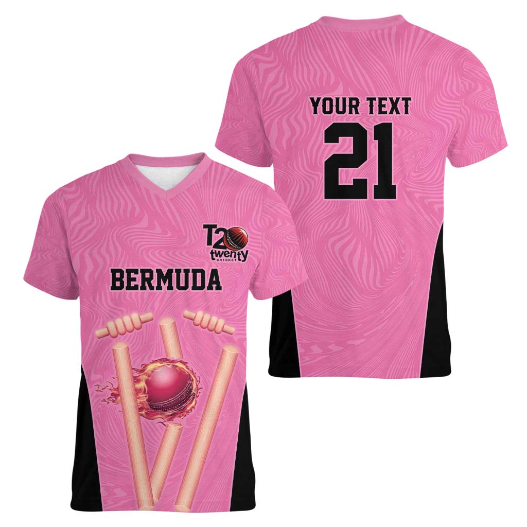 Bermuda Cricket Custom Women V-Neck T-Shirt Quo Fata Ferunt Sporty - Wonder Print Shop