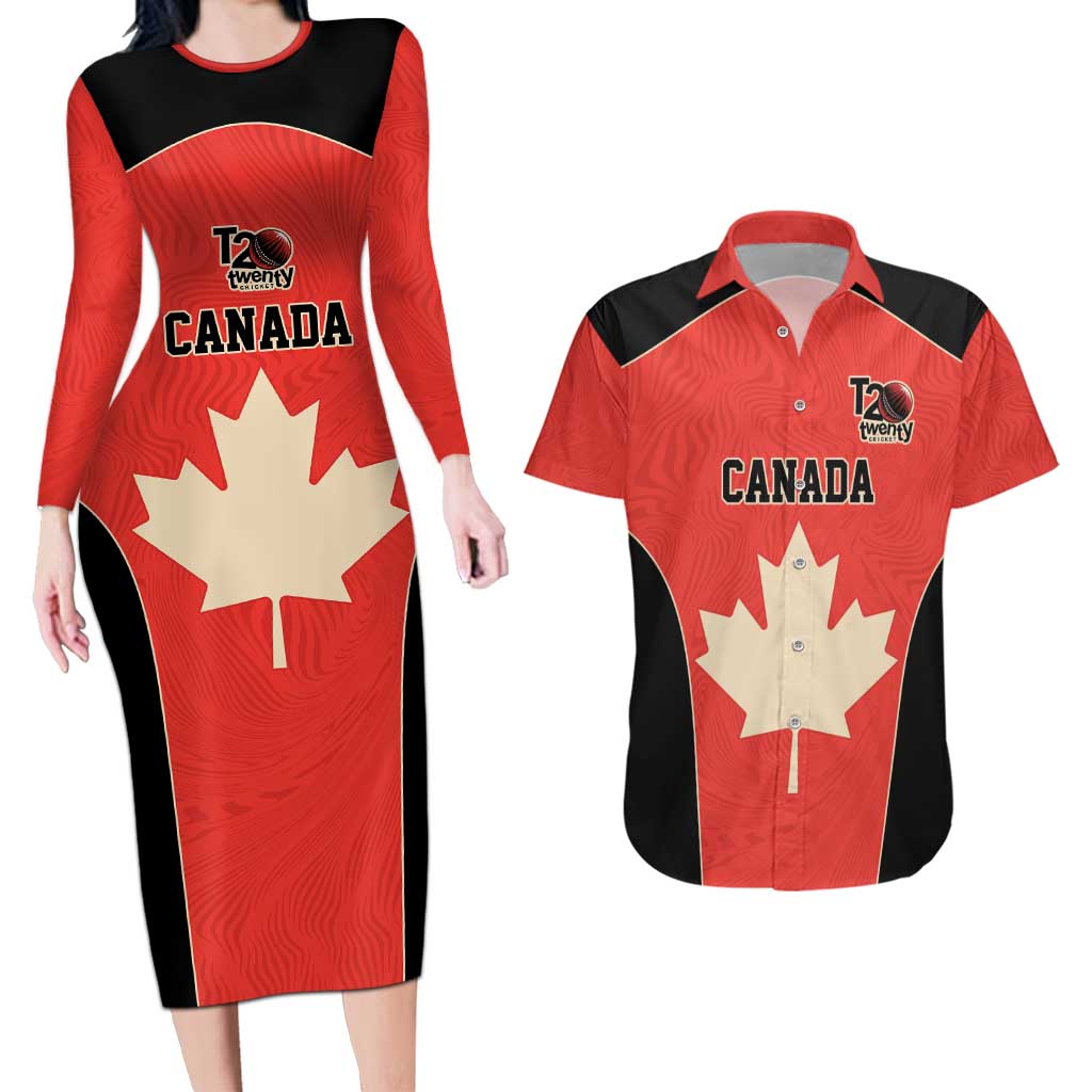Canada Cricket Custom Couples Matching Long Sleeve Bodycon Dress and Hawaiian Shirt Classic Maple Leaf - Wonder Print Shop