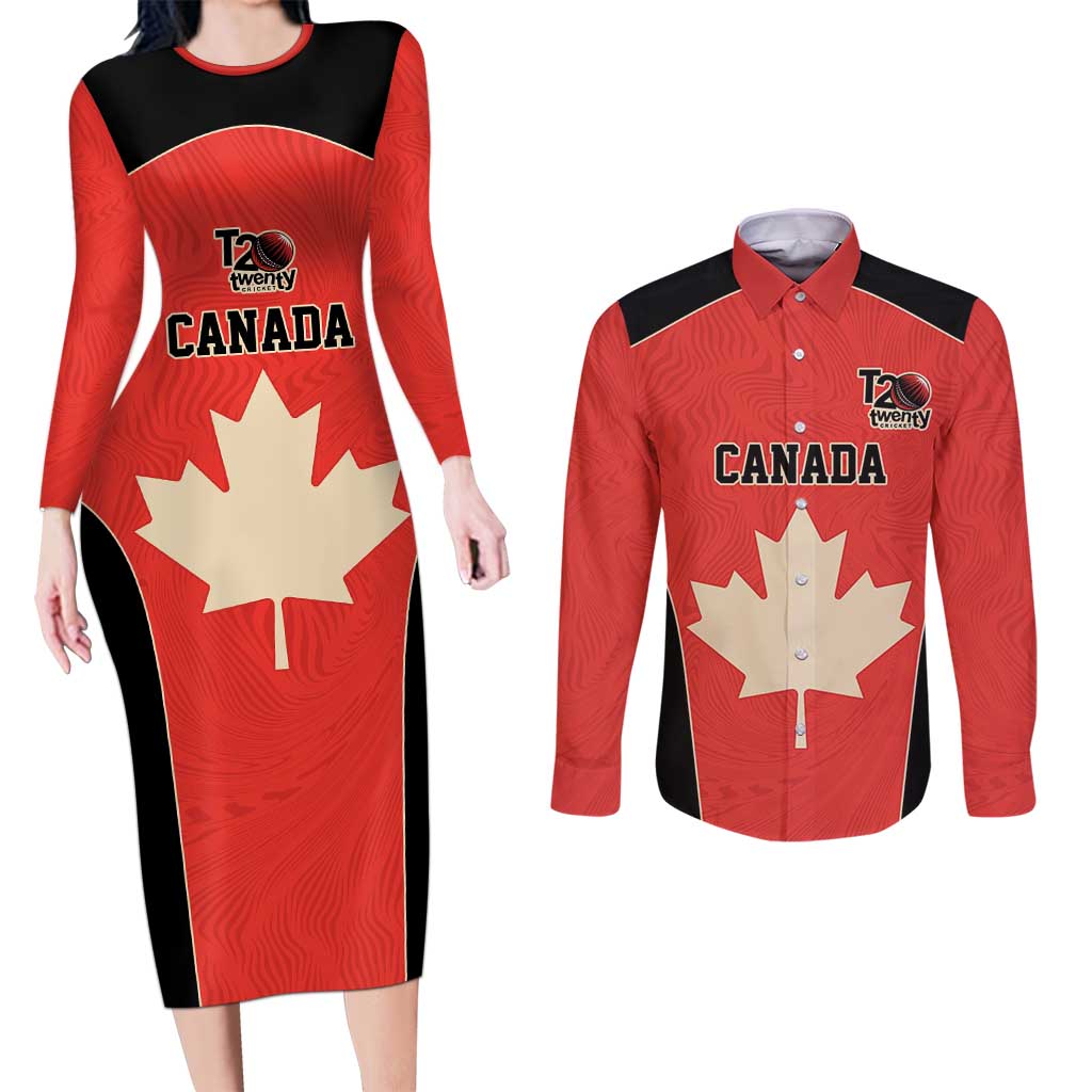 Canada Cricket Custom Couples Matching Long Sleeve Bodycon Dress and Long Sleeve Button Shirt Classic Maple Leaf - Wonder Print Shop