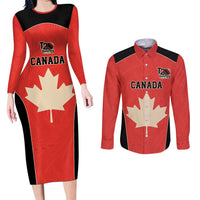 Canada Cricket Custom Couples Matching Long Sleeve Bodycon Dress and Long Sleeve Button Shirt Classic Maple Leaf - Wonder Print Shop